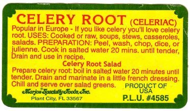 celery root celeriac product of usa plu #4585