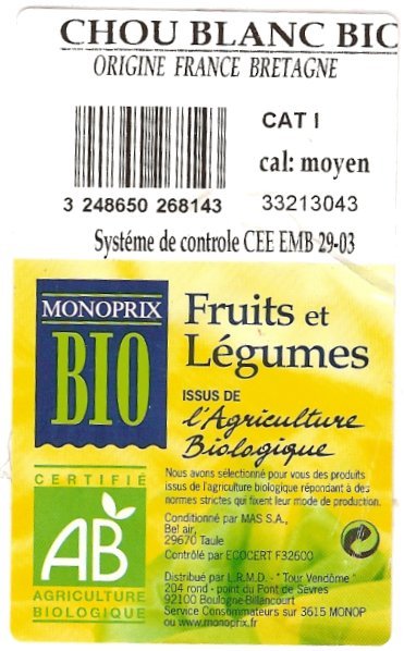 chou blanc bic origine france bretagne monoprix bio