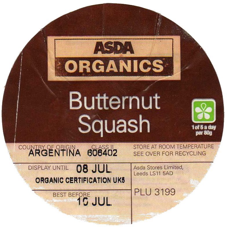 asda organics butternut squash argentina plu 3199