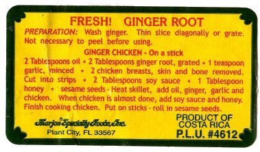 fresh ginger root produce of costa rica p.l.u. #4612