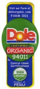 dole certified organic 94011 visit our farm at doleorganic.com farm 001 by central union certifications product of peru