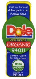 dole certified organic 94011 visit our farm at doleorganic.com farm 002 by central union certifications product of peru